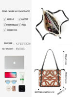 Fashionable laser cut genuine leather tote inner pouch included lightweight and durable ideal woman bag - Image 2