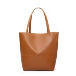 Women handbag puzzle fold top grain leather unique style large capacity single shoulder tote bag - Image 3