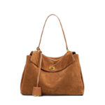 Trendy women's genuine leather handbag brown suede shoulder tote bag - Image 4