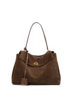 Trendy women's genuine leather handbag brown suede shoulder tote bag - Image 2