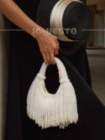Vintage French style high-end heavy industry hand woven pearl tassel banquet handbag - Image 5