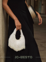 Vintage French style high-end heavy industry hand woven pearl tassel banquet handbag - Image 4