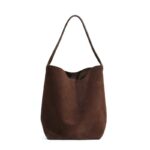 Women suede genuine leather bucket tote underam shoulder bag - Image 4