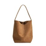 Women suede genuine leather bucket tote underam shoulder bag - Image 2