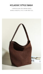 Women suede genuine leather bucket tote underam shoulder bag - Image 8