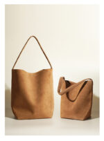 Women suede genuine leather bucket tote underam shoulder bag - Image 6