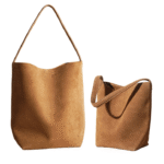 Women suede genuine leather bucket tote underam shoulder bag