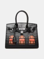 New Color Blocked Small House Bag, Cowhide Platinum Bag - Image 9