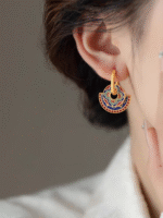 New Chinese style Chinese style red and blue color painted earrings - Image 4