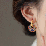 New Chinese style Chinese style red and blue color painted earrings