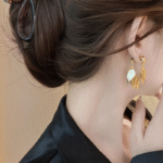 925 silver needle fashionable hollow leaf metallic design earrings - Image 3