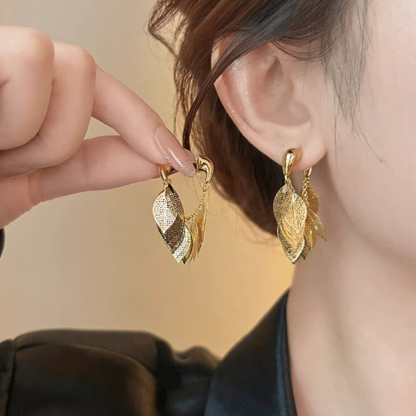 925 silver needle fashionable hollow leaf metallic design earrings