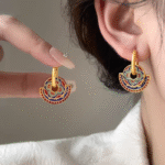 New Chinese style Chinese style red and blue color painted earrings - Image 3